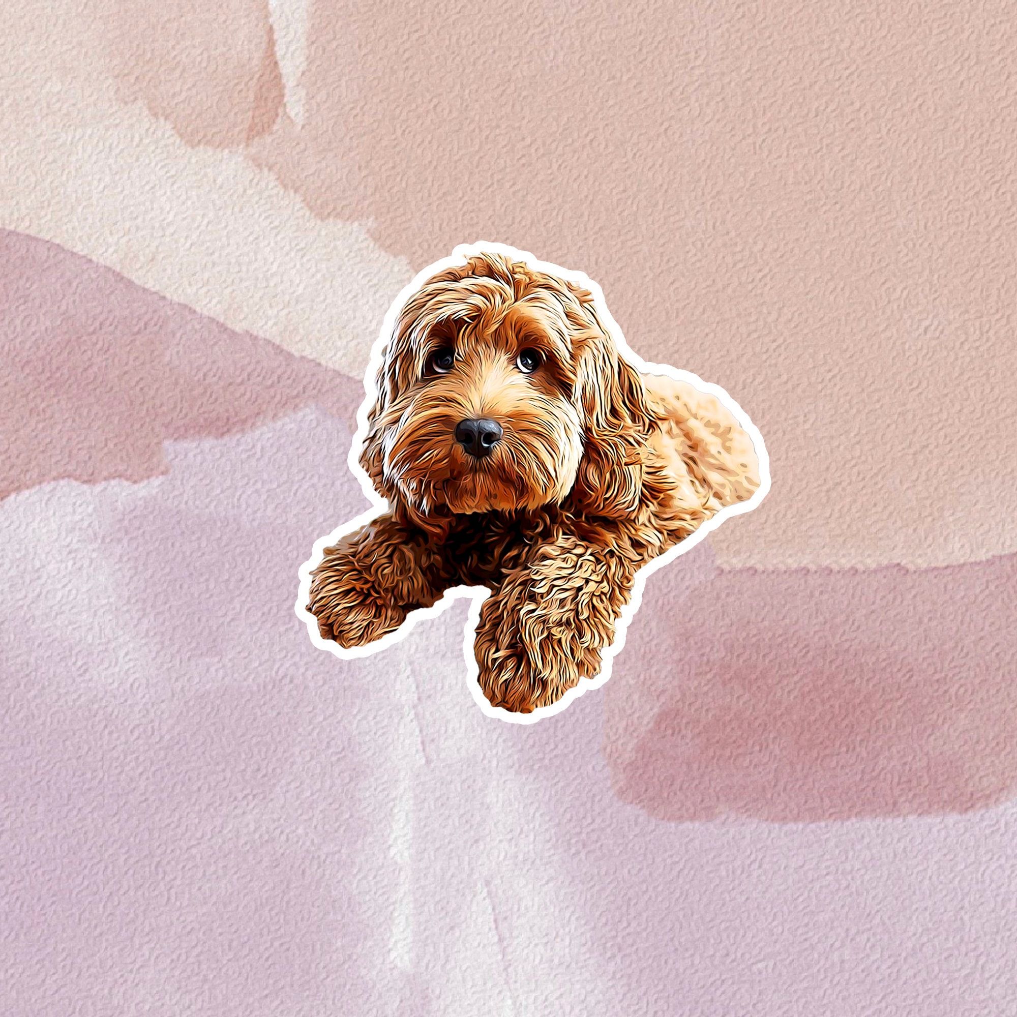 A sticker of a brown dog with a pink background - Dog