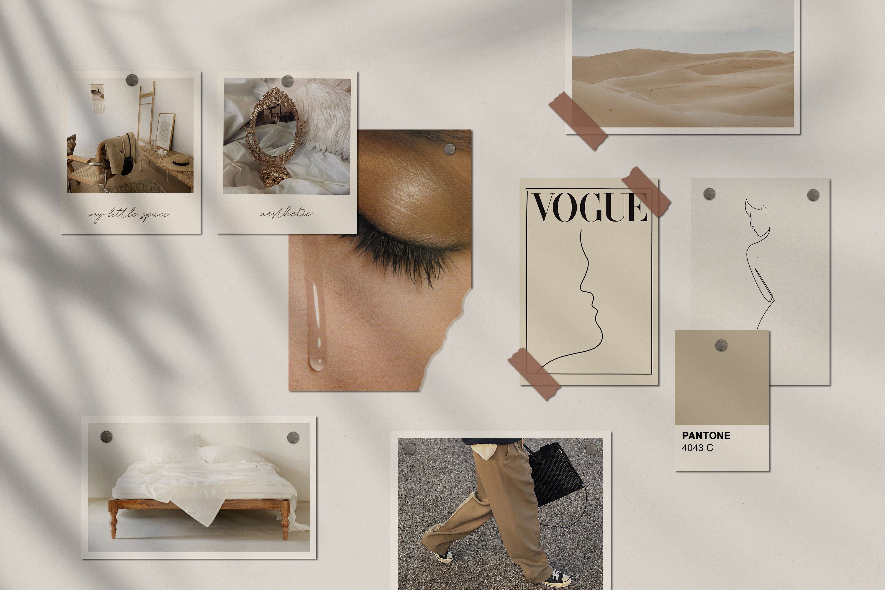 A collage of pictures with text on them - Beige, Vogue