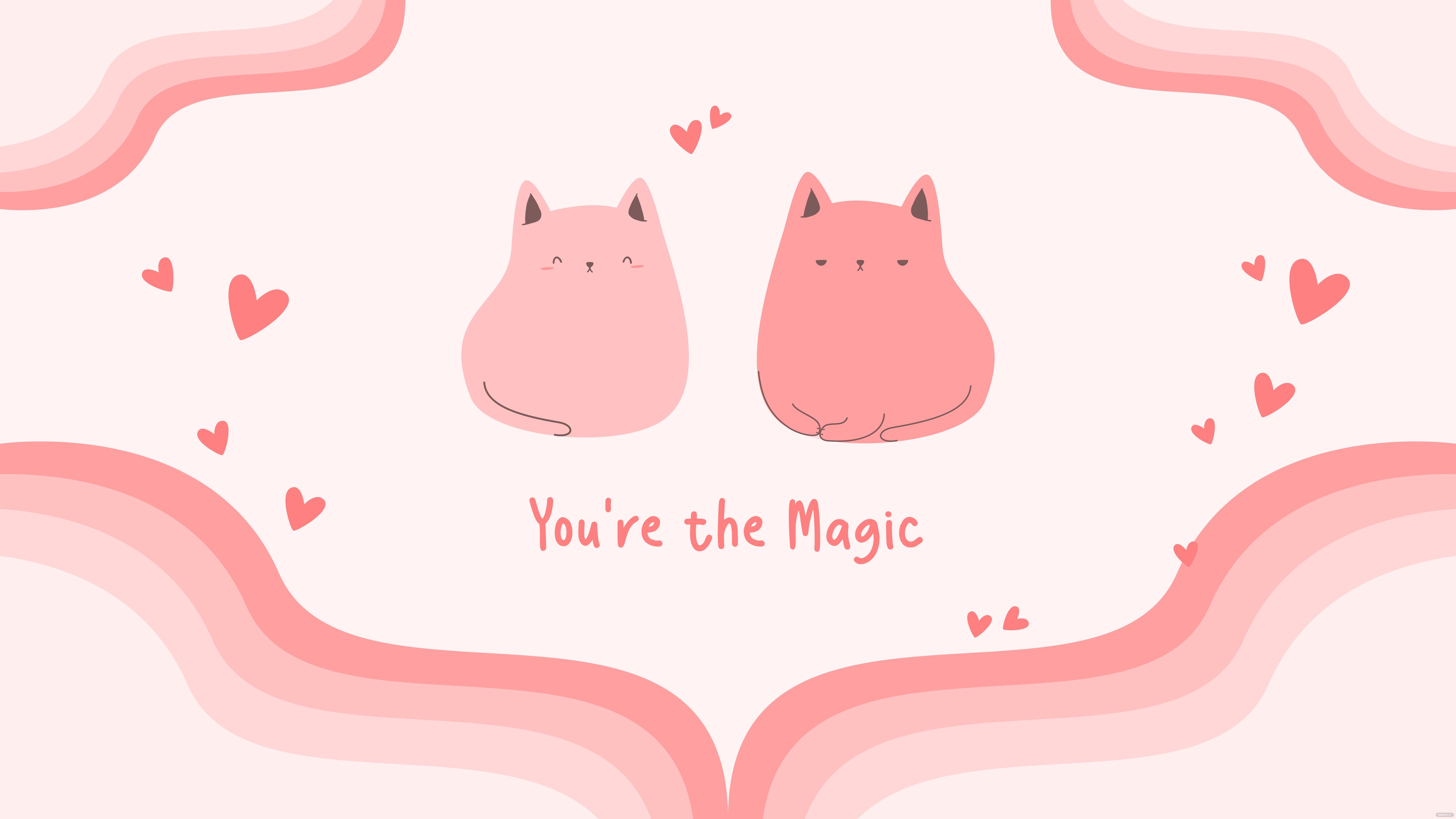 Two cats in love, hearts and the text 