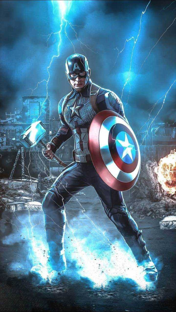 Captain America holding the shield and the hammer of Thor - Marvel, Captain America