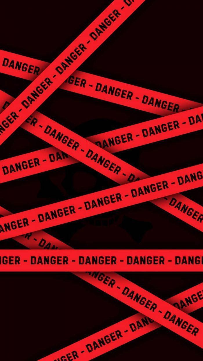 Danger written on red and black tape, black background, red and black wallpaper, danger tape - Dark red