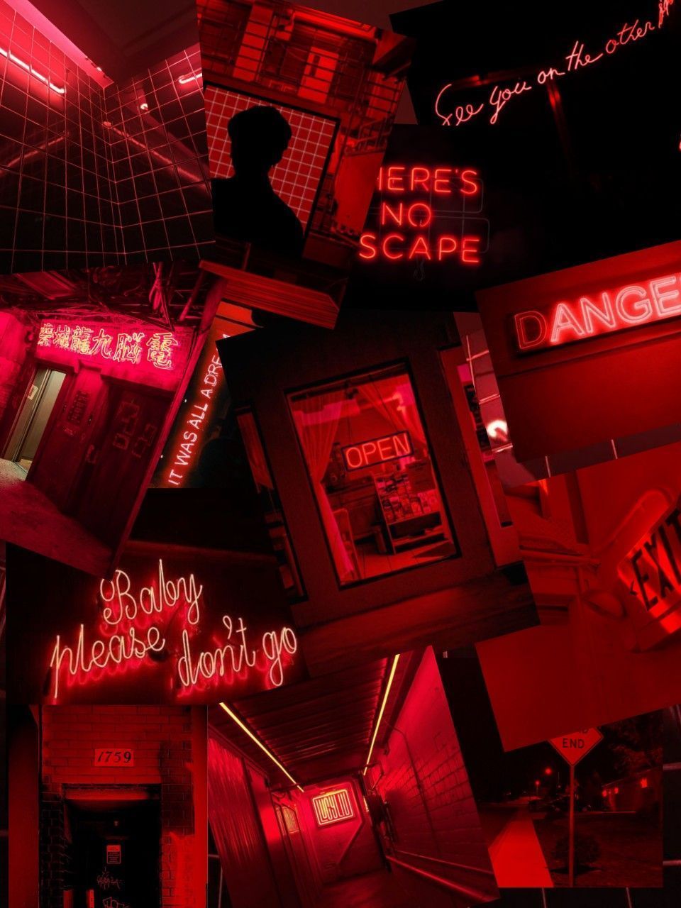 A collection of pictures with neon lights - Dark red, light red, neon red