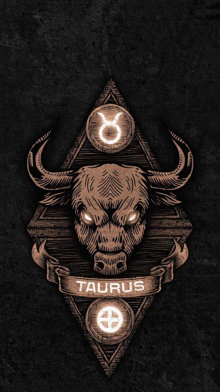 The taurus zodiac sign with a bull's head and an astrological symbol - Taurus