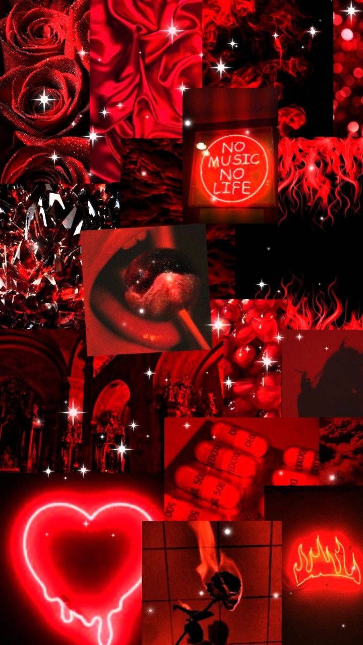 Download Neon Cute Dark Red Collage Wallpaper