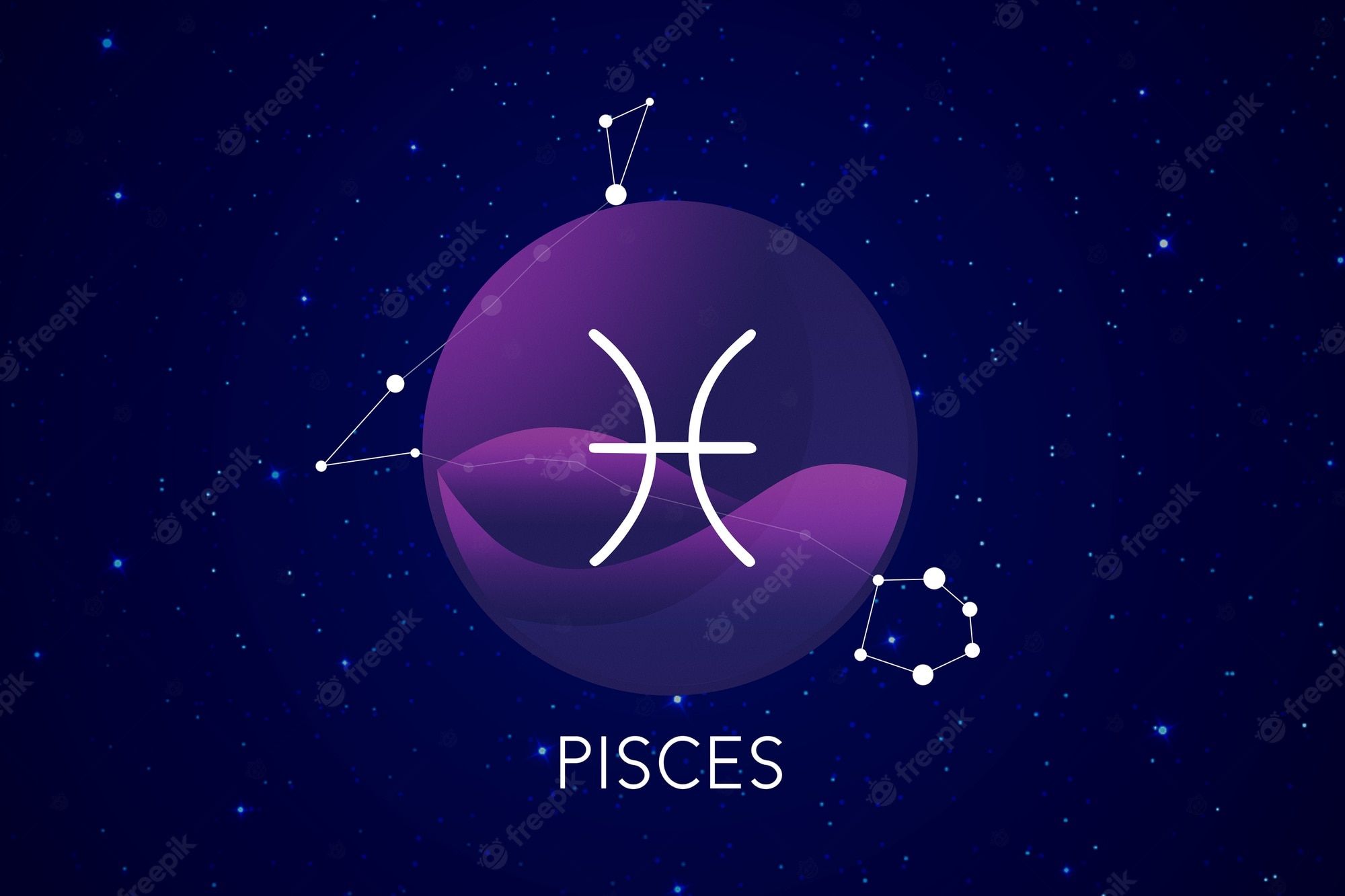 Pisces zodiac sign with stars and planets - Pisces