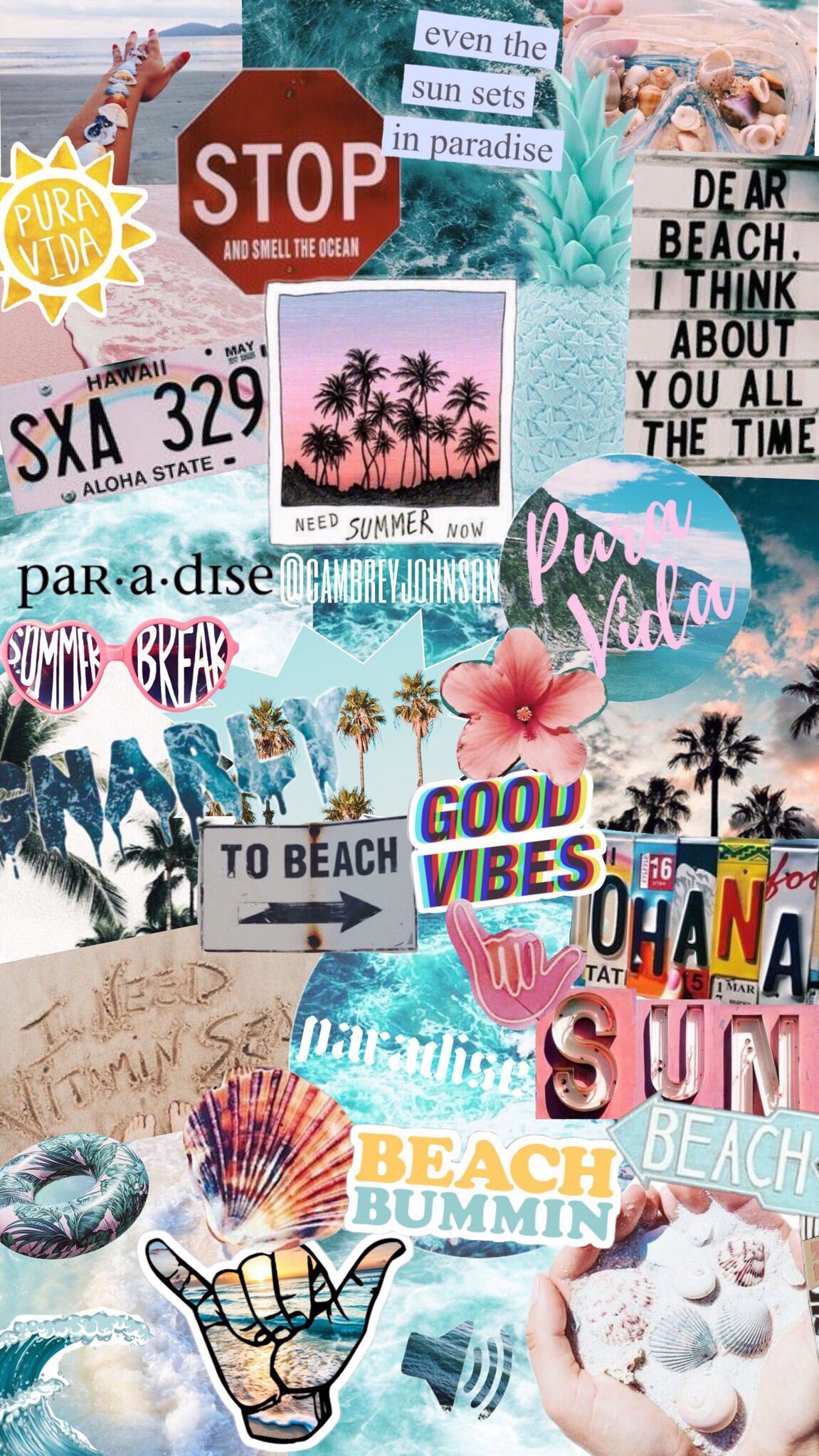 A collage of beach themed pictures and words. - Summer, VSCO, May, collage