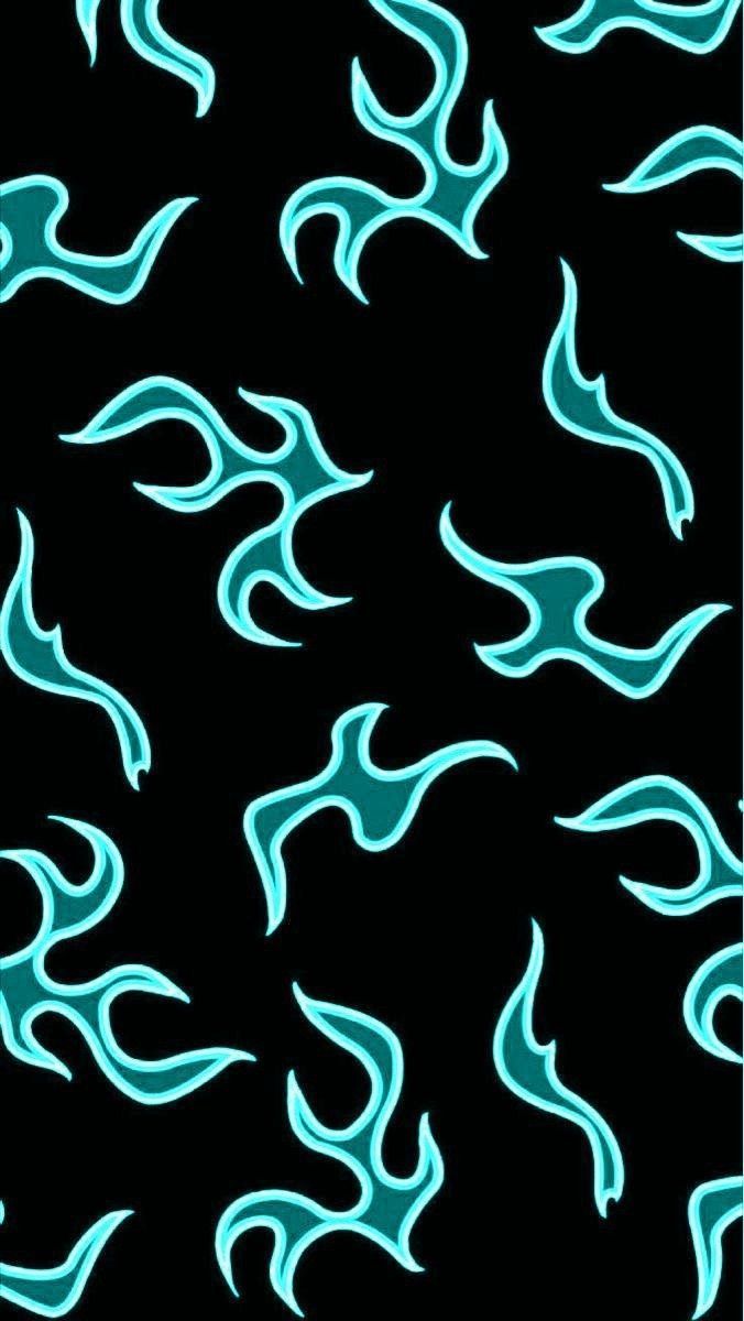 A pattern of blue flames on black background - Fire, flames