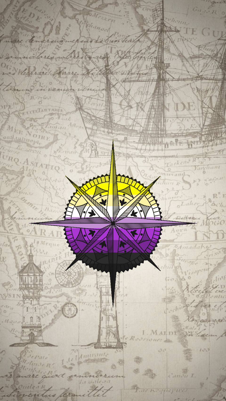 A compass with purple, yellow and blue colors - Non binary