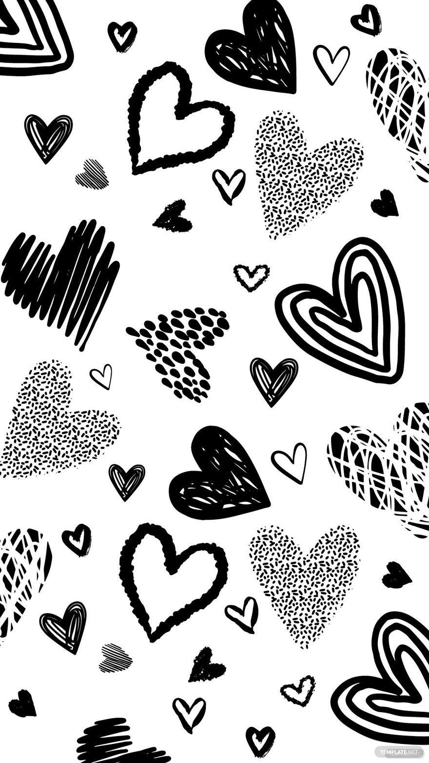A black and white heart pattern with various shapes - Black heart