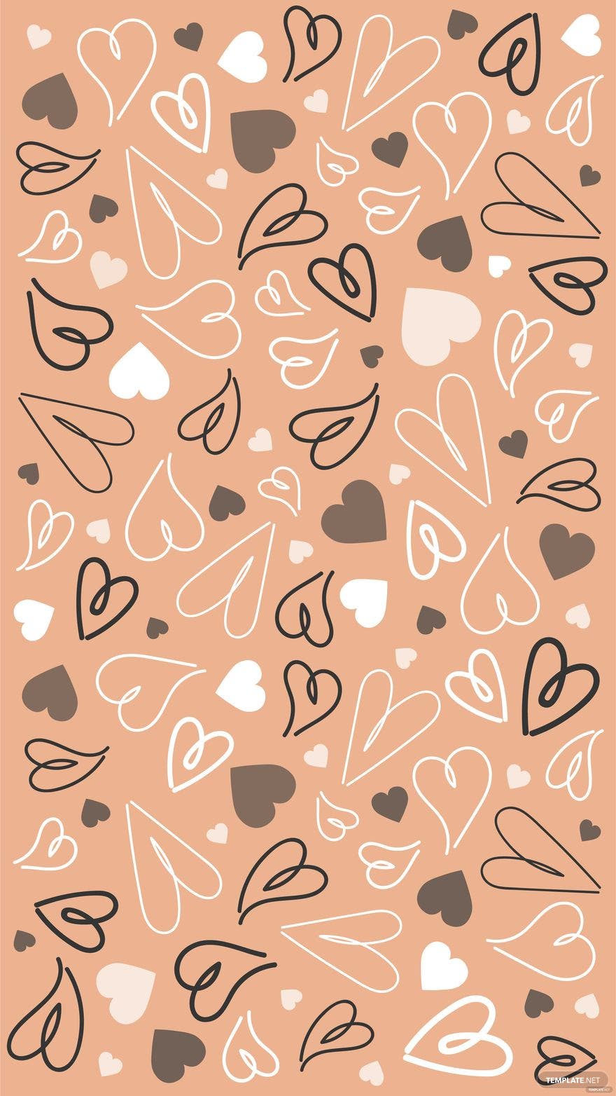 A pattern of hearts on an orange background - Black heart
