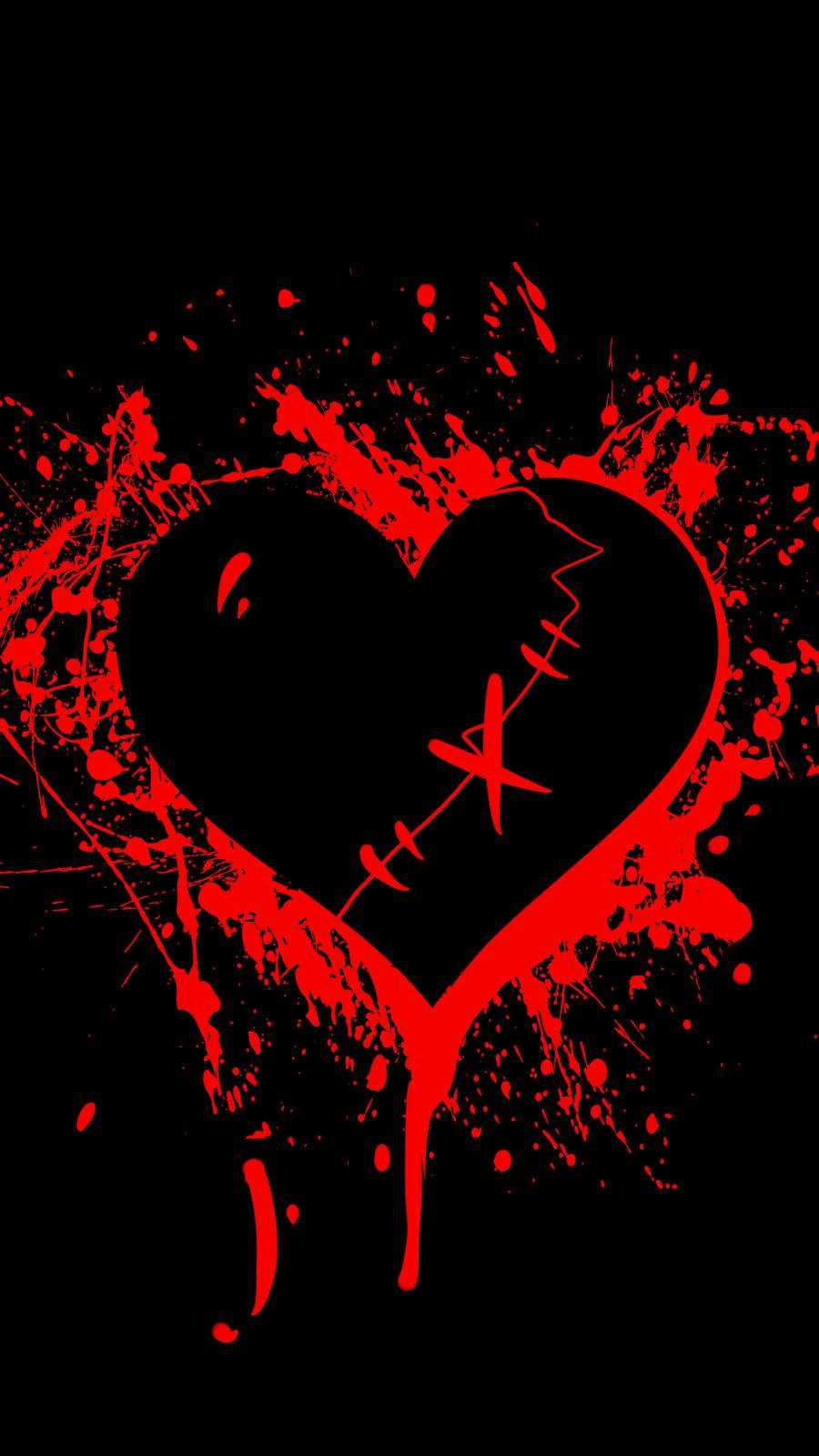 Black and red heart on a black background - Black heart