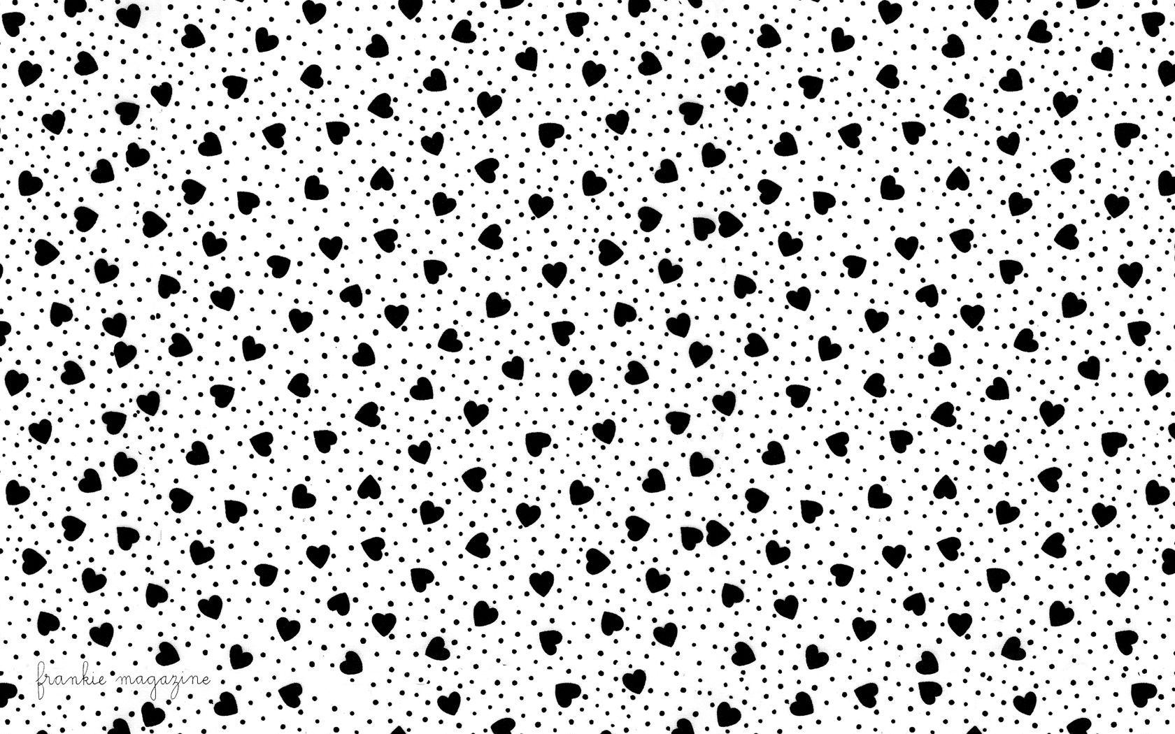 Seamless pattern with black dots on a white background - Black heart, cute white