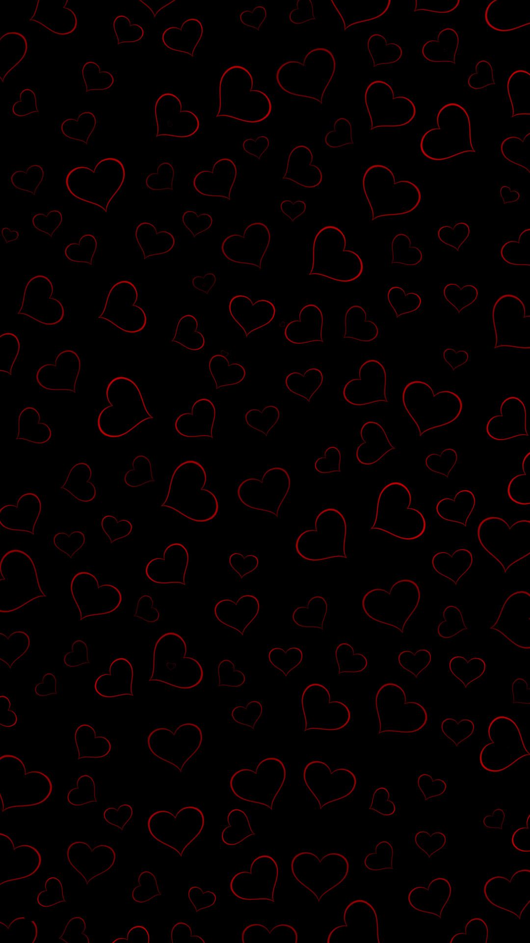 Black wallpaper with red hearts for your iPhone from Vibe App. - Black heart