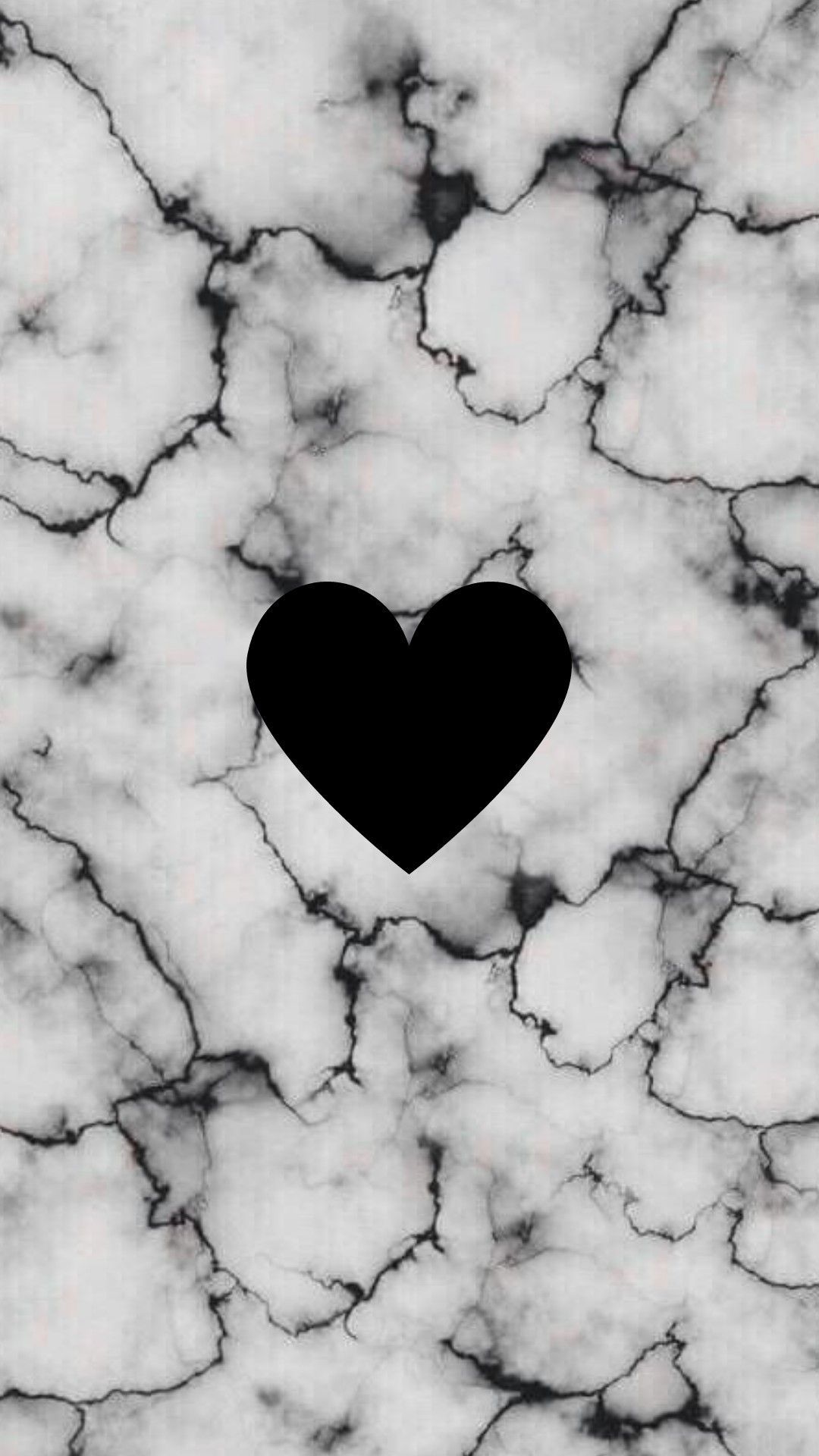 Black heart on a white marble background, aesthetic background, wallpaper for phone - Black heart