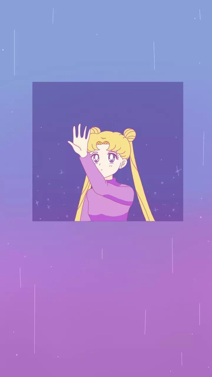 The image is a cartoon character with her hand up - Sailor Moon