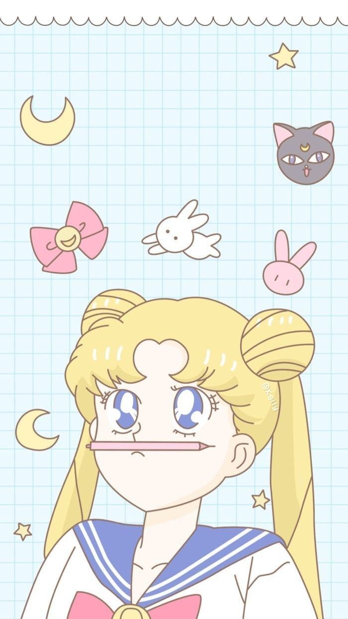 A cartoon girl with bunnies and stars on her face - Sailor Moon