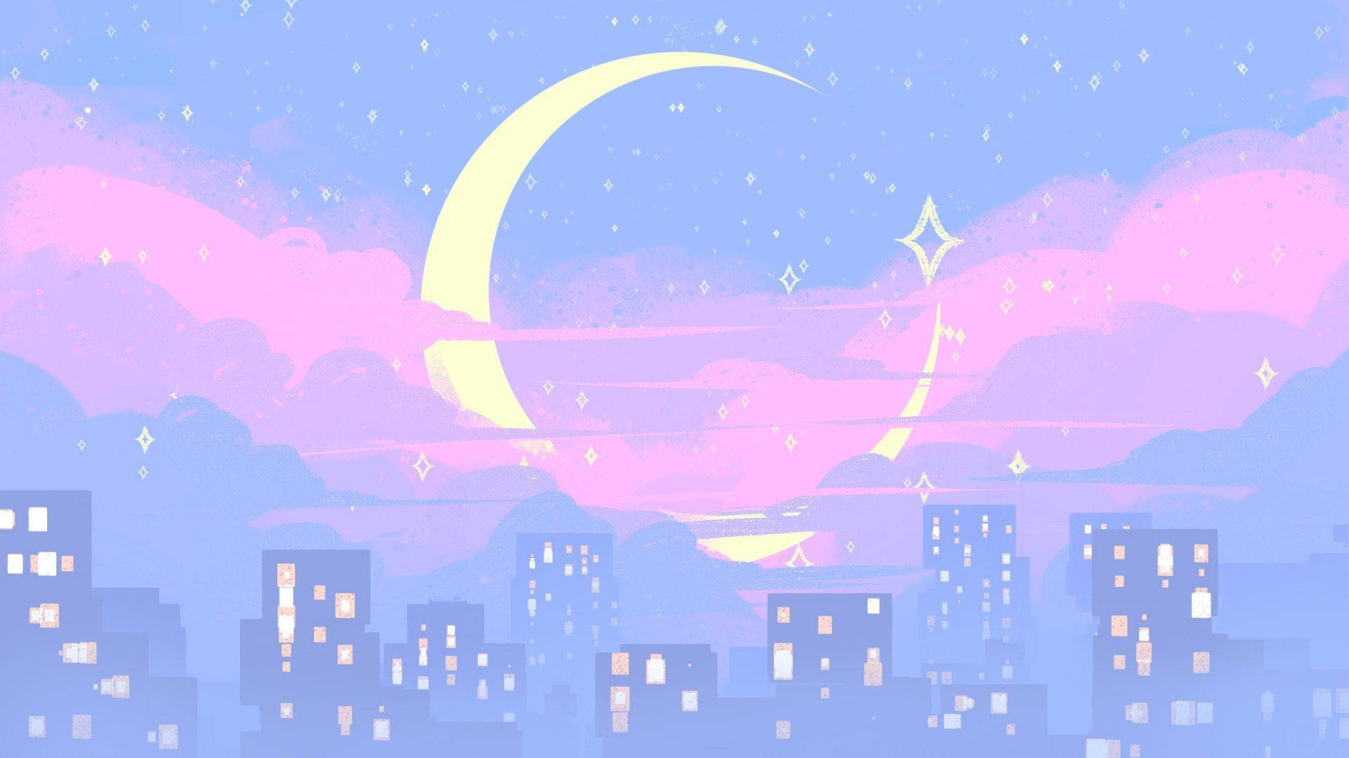 A city skyline with the moon in it - Sailor Moon, landscape
