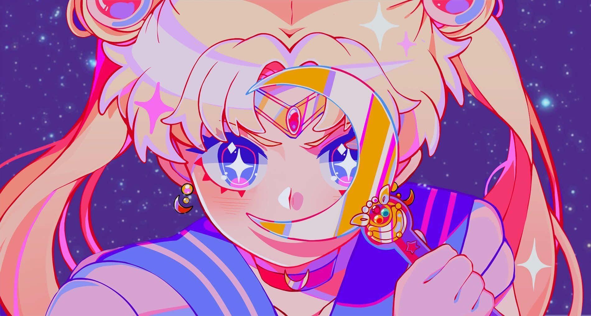 A close up of Sailor Moon, a character from the anime Sailor Moon, holding a magical brooch. - Sailor Moon