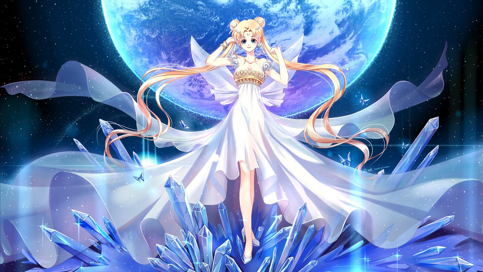 Princess Serenity, a character from the Sailor Moon series, standing in front of the full moon - Sailor Moon