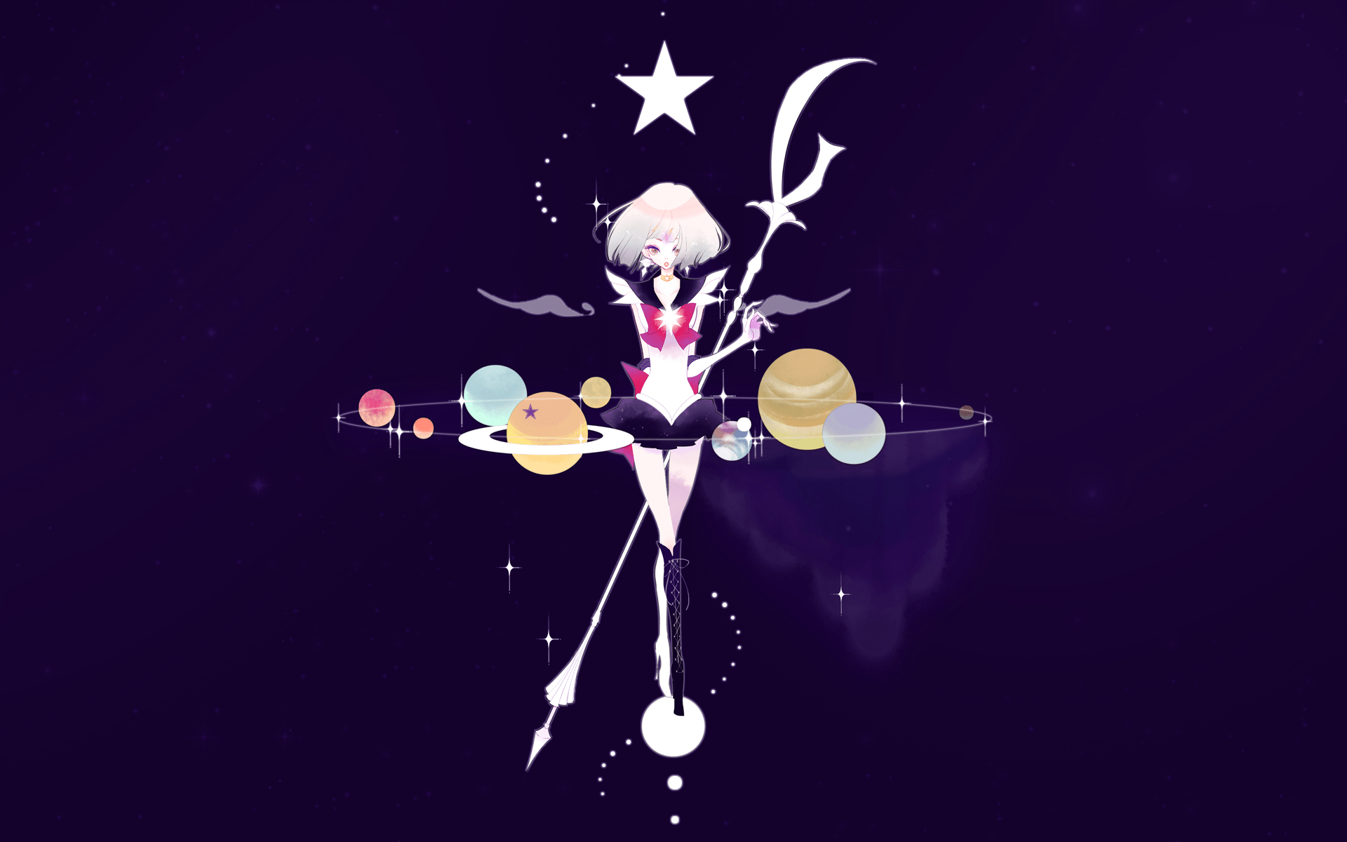 A cartoon of an angel with stars and planets - Sailor Moon