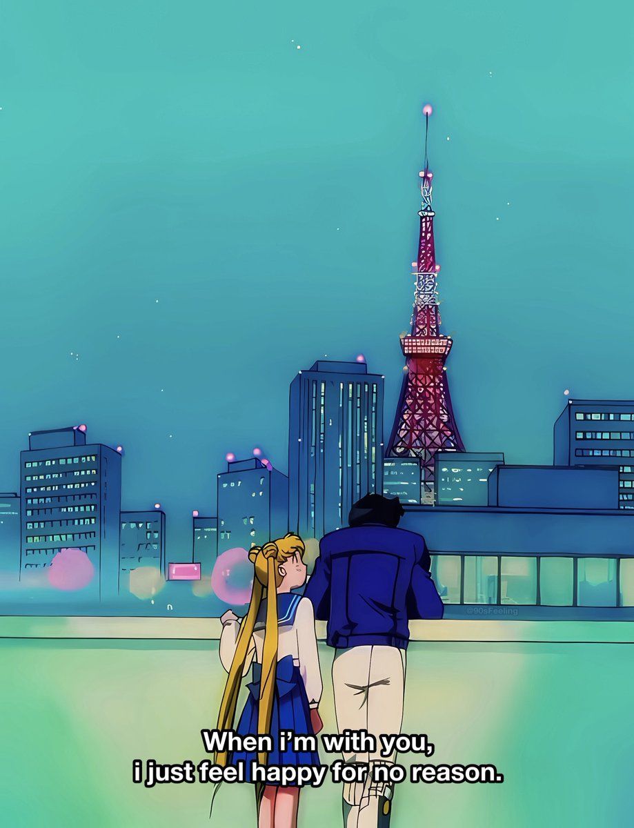 A couple is standing on the edge of their city - Sailor Moon