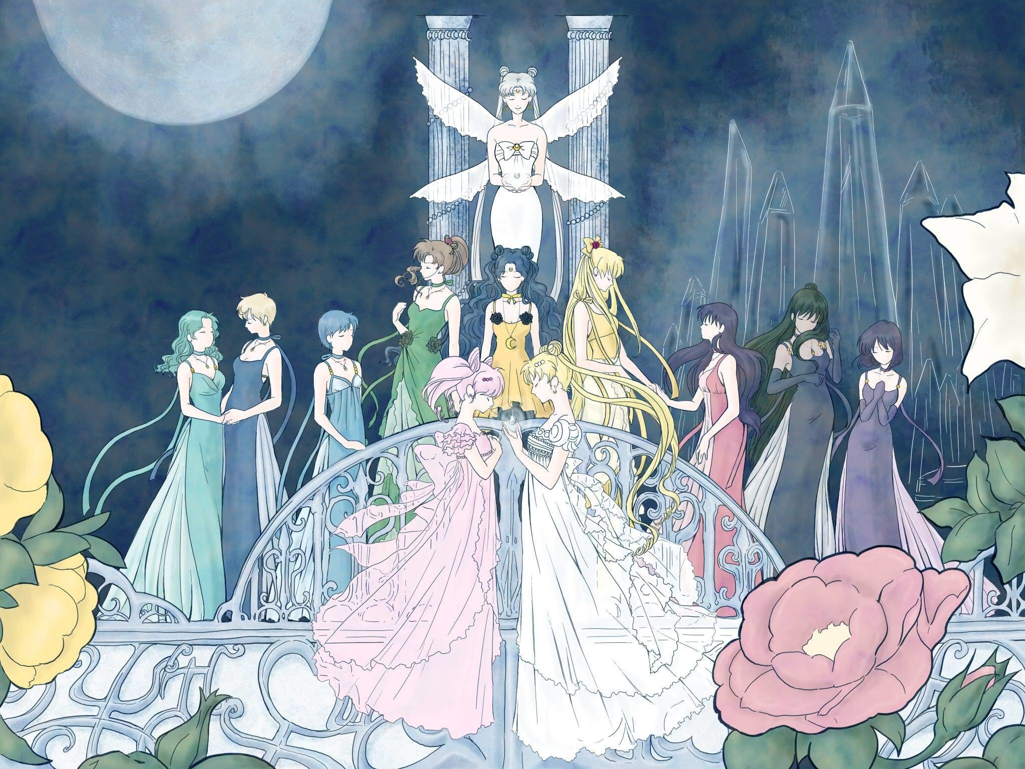 A group of women in dresses and flowers - Sailor Moon
