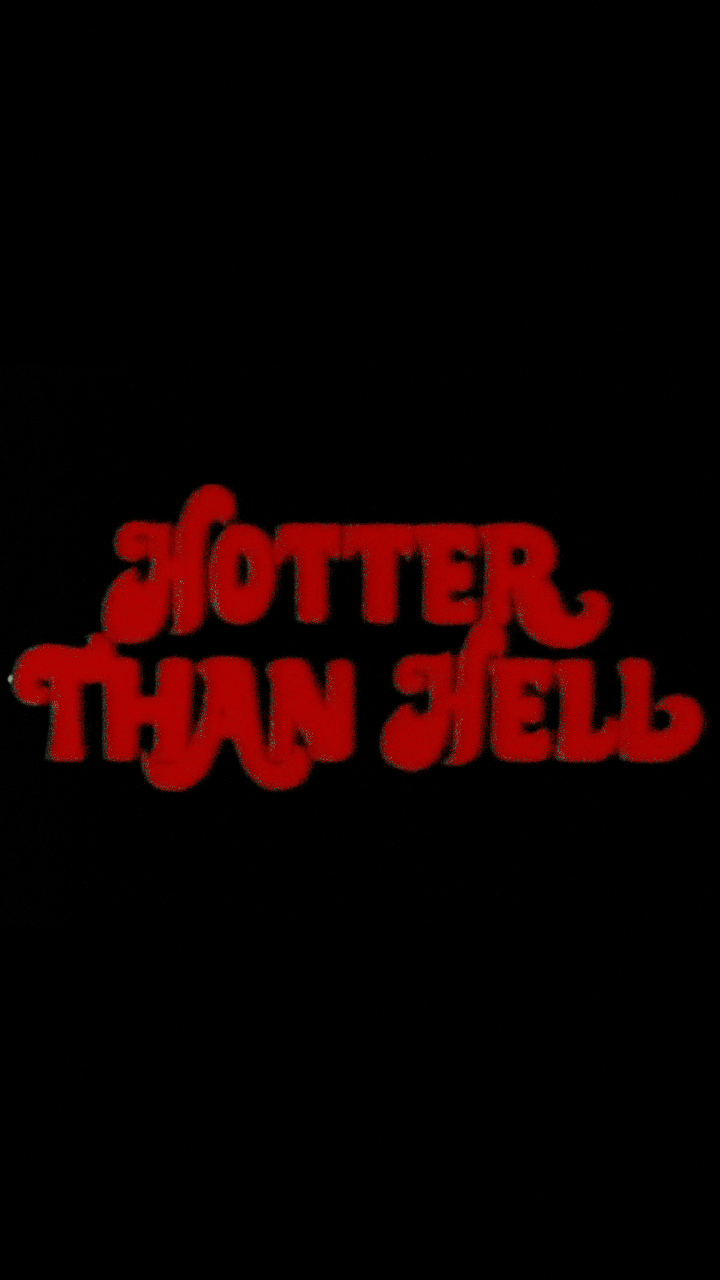 A red and black logo that says hotter than hell - Horror