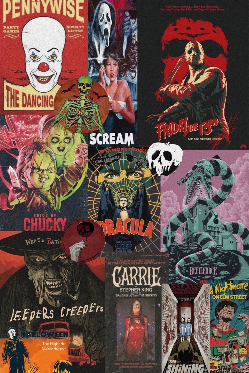 A collage of horror movie posters including Friday the 13th, Halloween, and Scream. - Horror