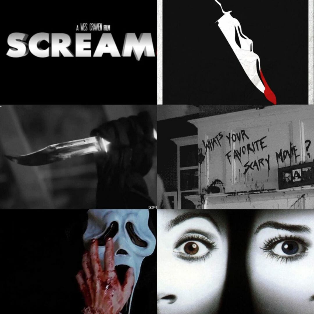 A collage of images from the movie Scream - Horror