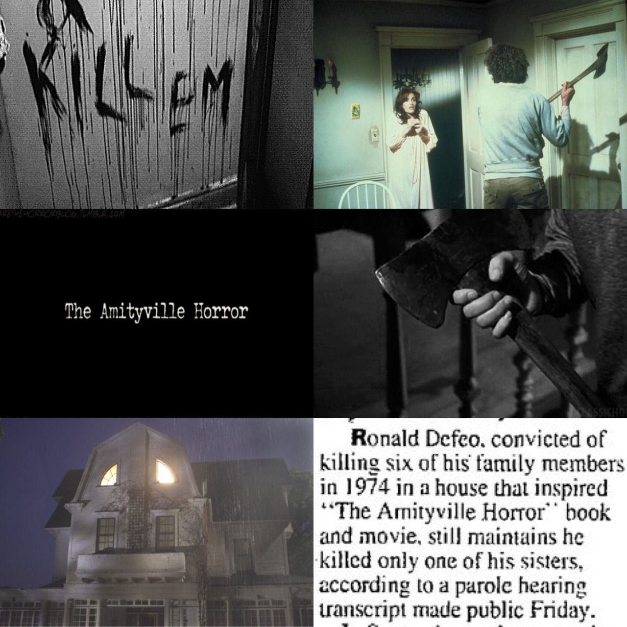 A collage of images from the movie Amityville Horror. - Horror