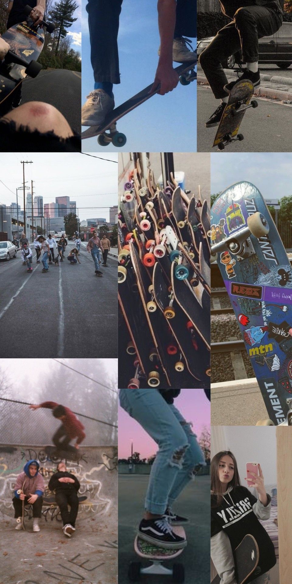 A collage of pictures showing skateboarders doing tricks - Skate, skater