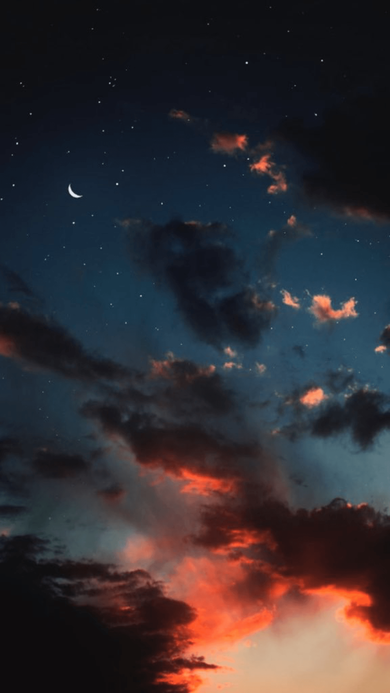 A night sky with a crescent moon and stars. - Sky, night
