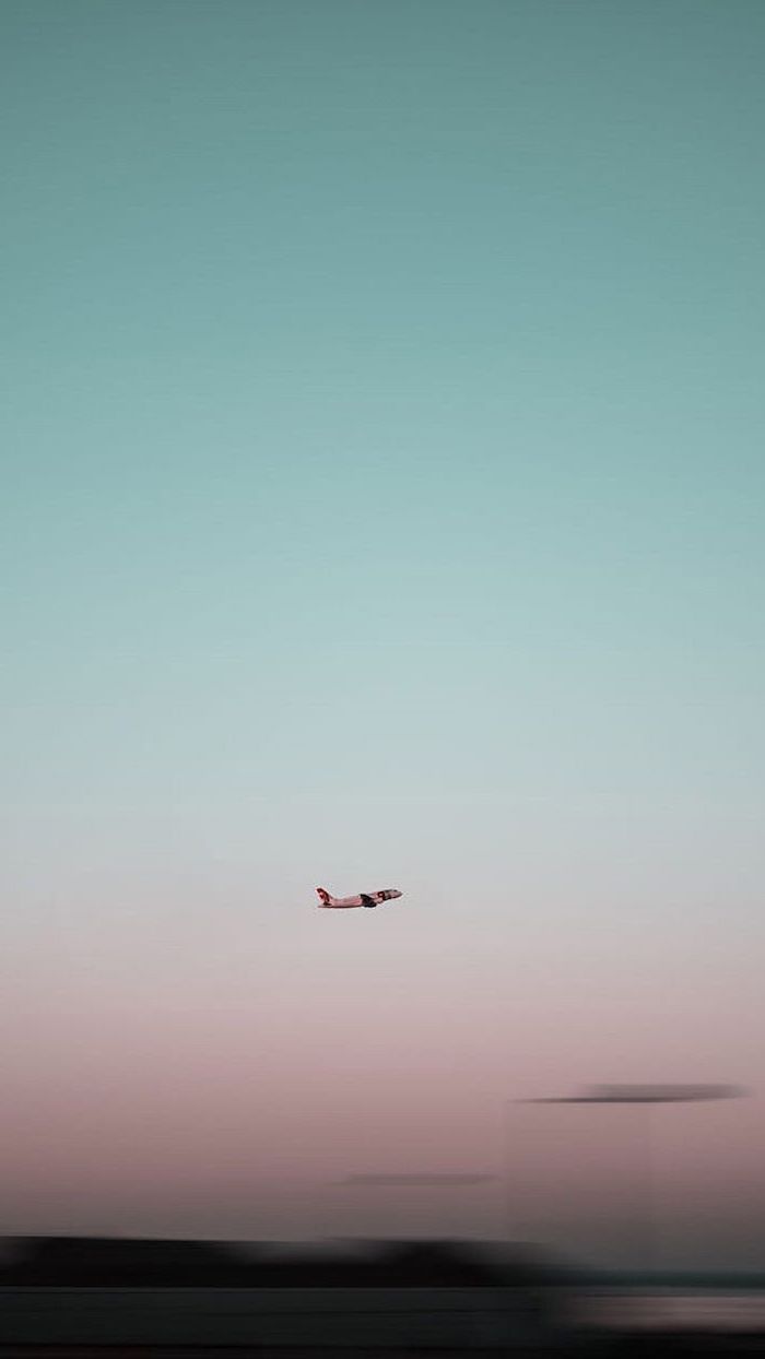 Airplane flying in the sky, blue and pink sky, aesthetic backgrounds - Sky