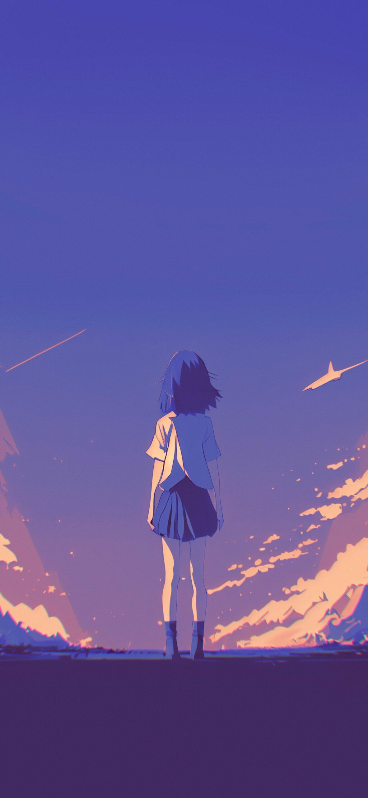 A girl standing in front of the sky - Blue anime, sky, anime girl, anime