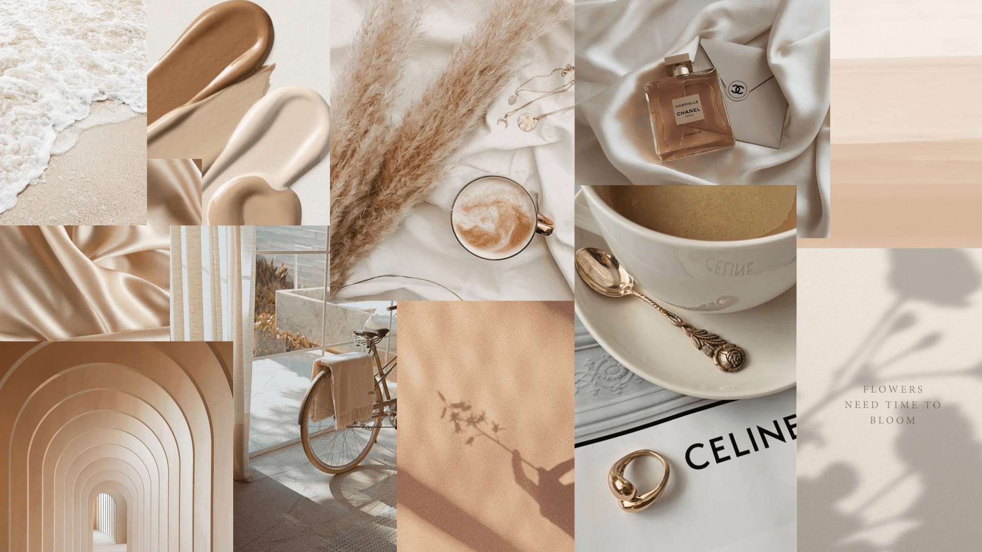 A collage of pictures with different items - Cream, neutral