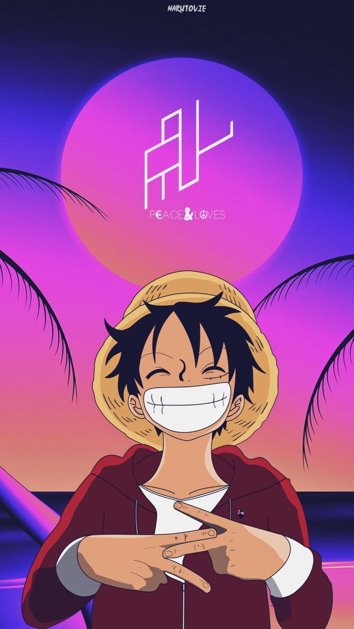 Luffy smiling with a peace sign - One Piece