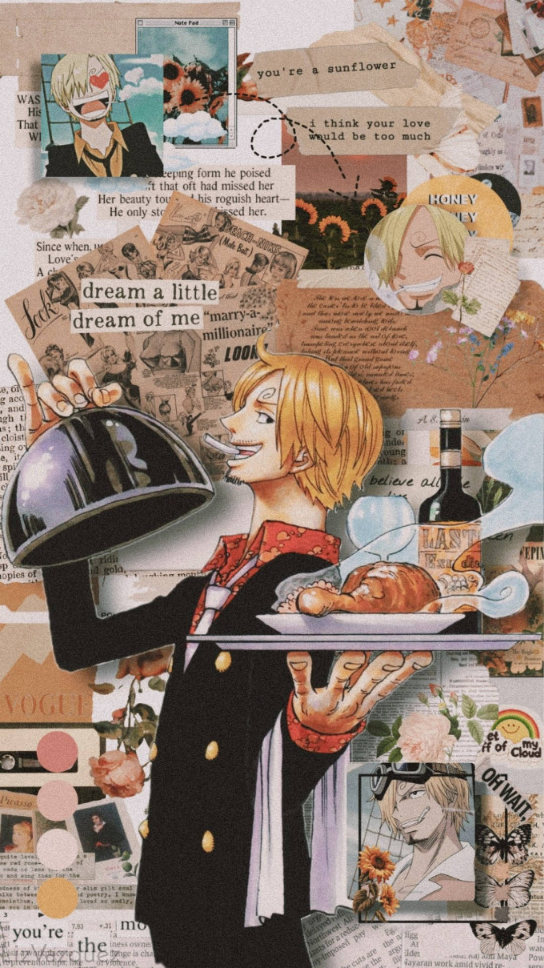 One Piece background with Sanji holding a tray of food - One Piece