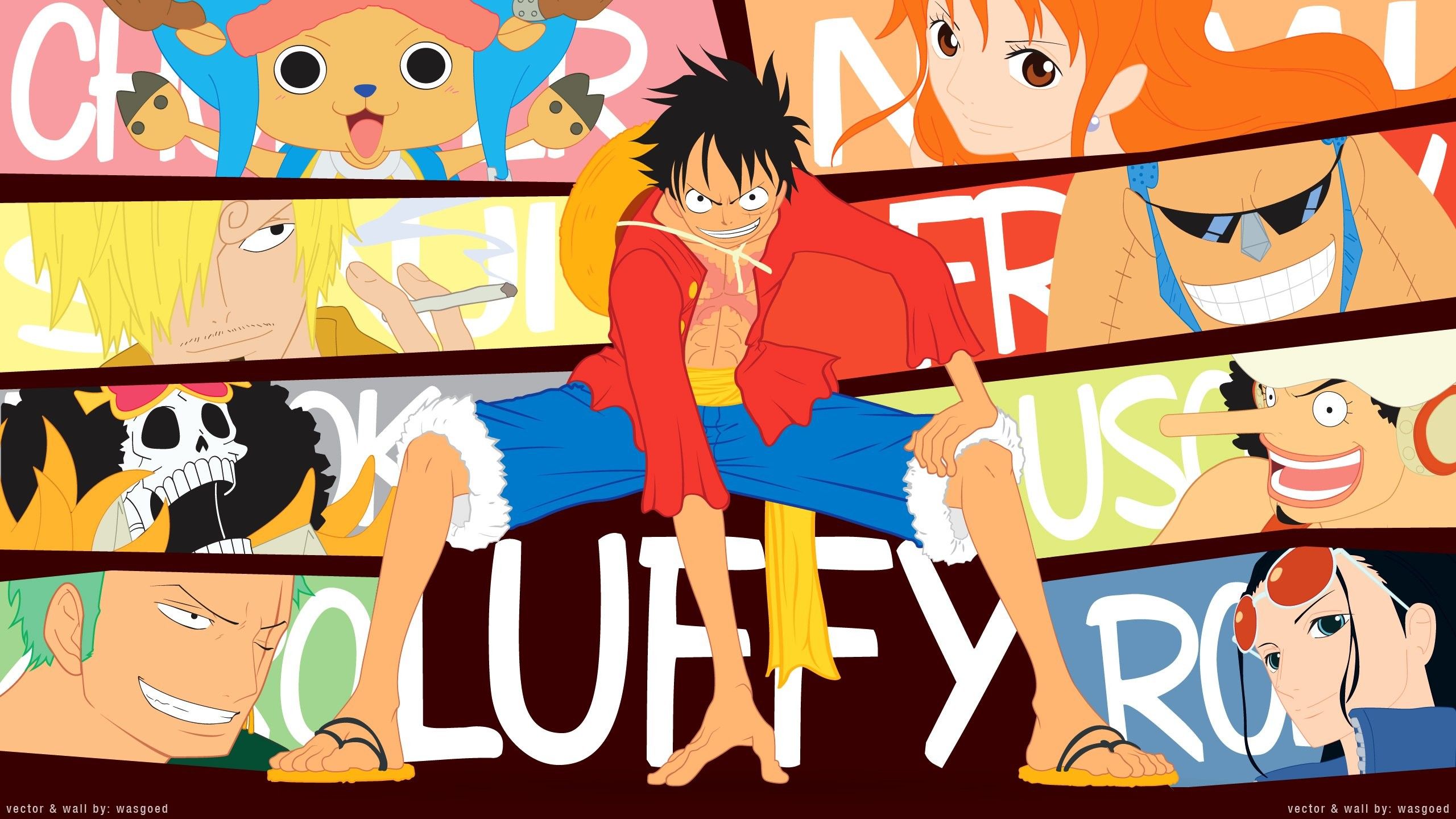 One Piece anime wallpaper with Luffy sitting on the word LUFFY - One Piece