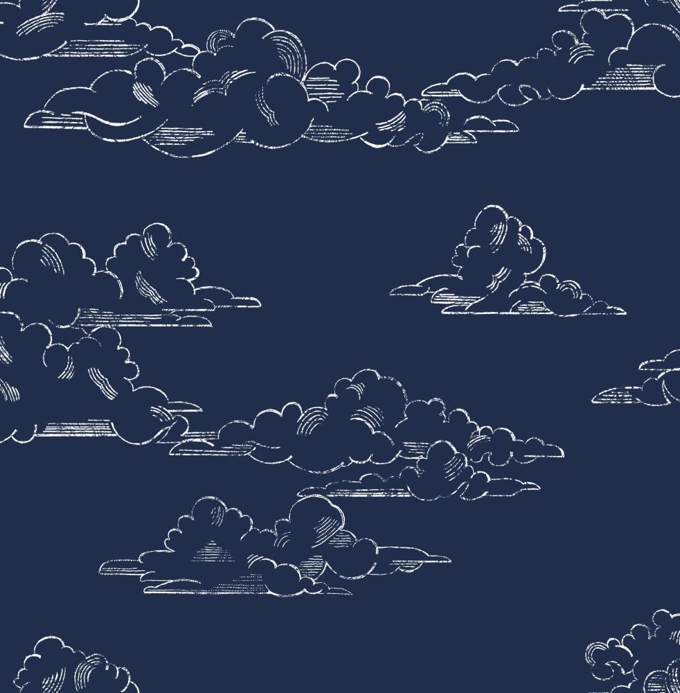 A pattern of clouds on blue background - Vintage clouds, navy blue