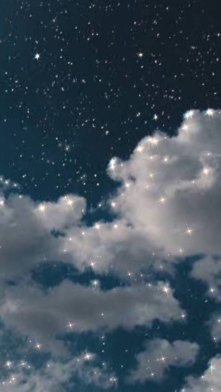 A dark blue sky with white clouds and stars - Vintage clouds