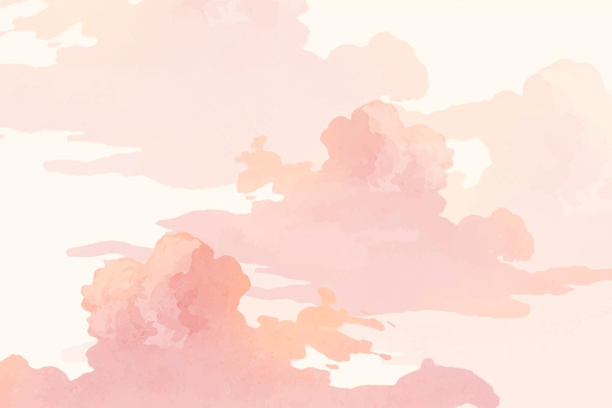 A pink watercolor background with clouds - Vintage clouds, cloud