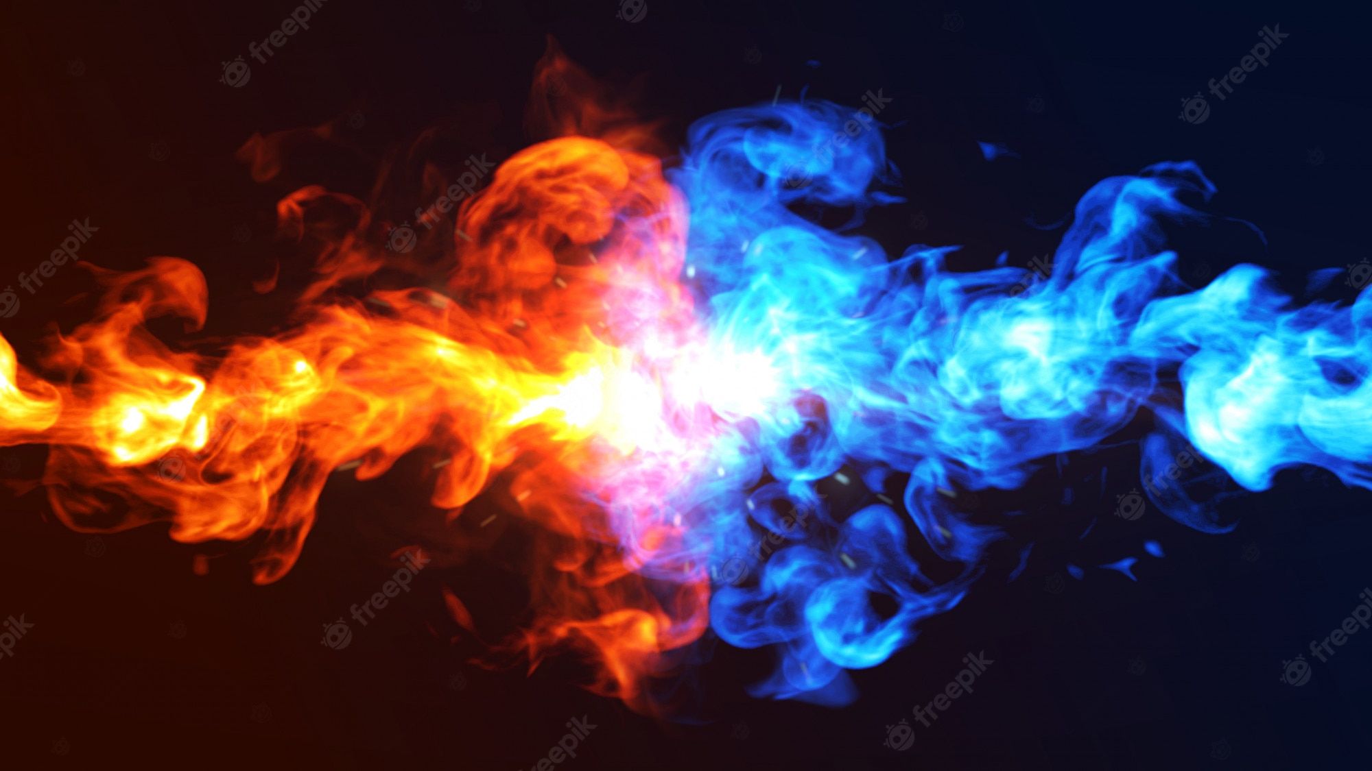 Fire and ice elements on a black background - Fire