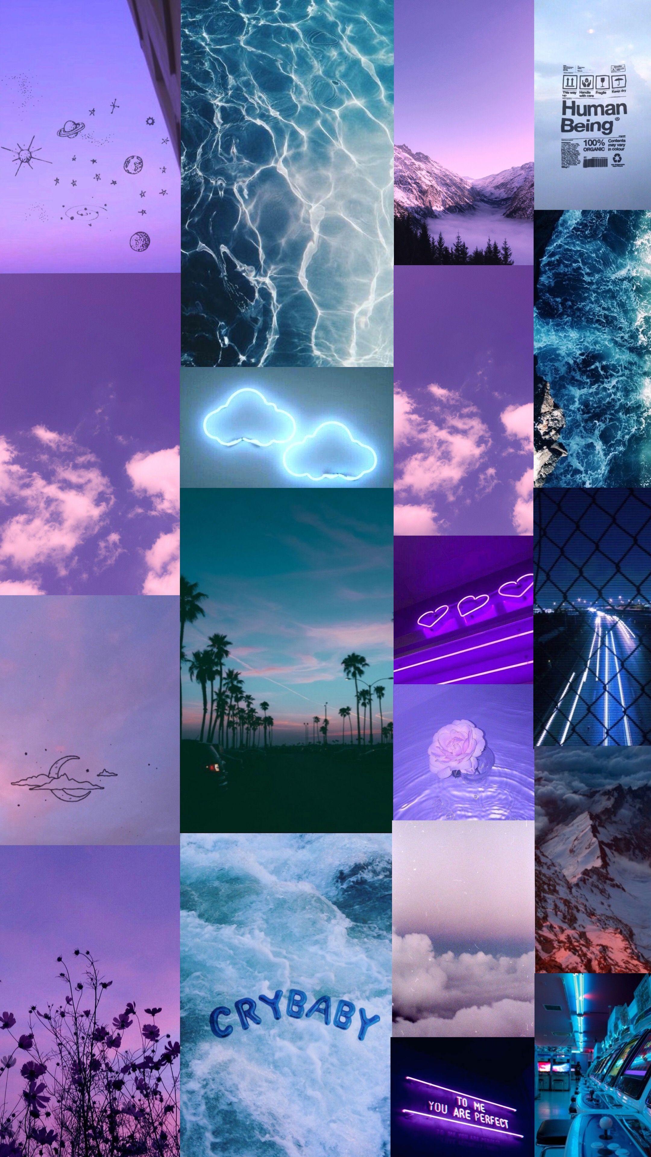 A collage of pictures with different colors - Light blue, blue, purple, cute purple