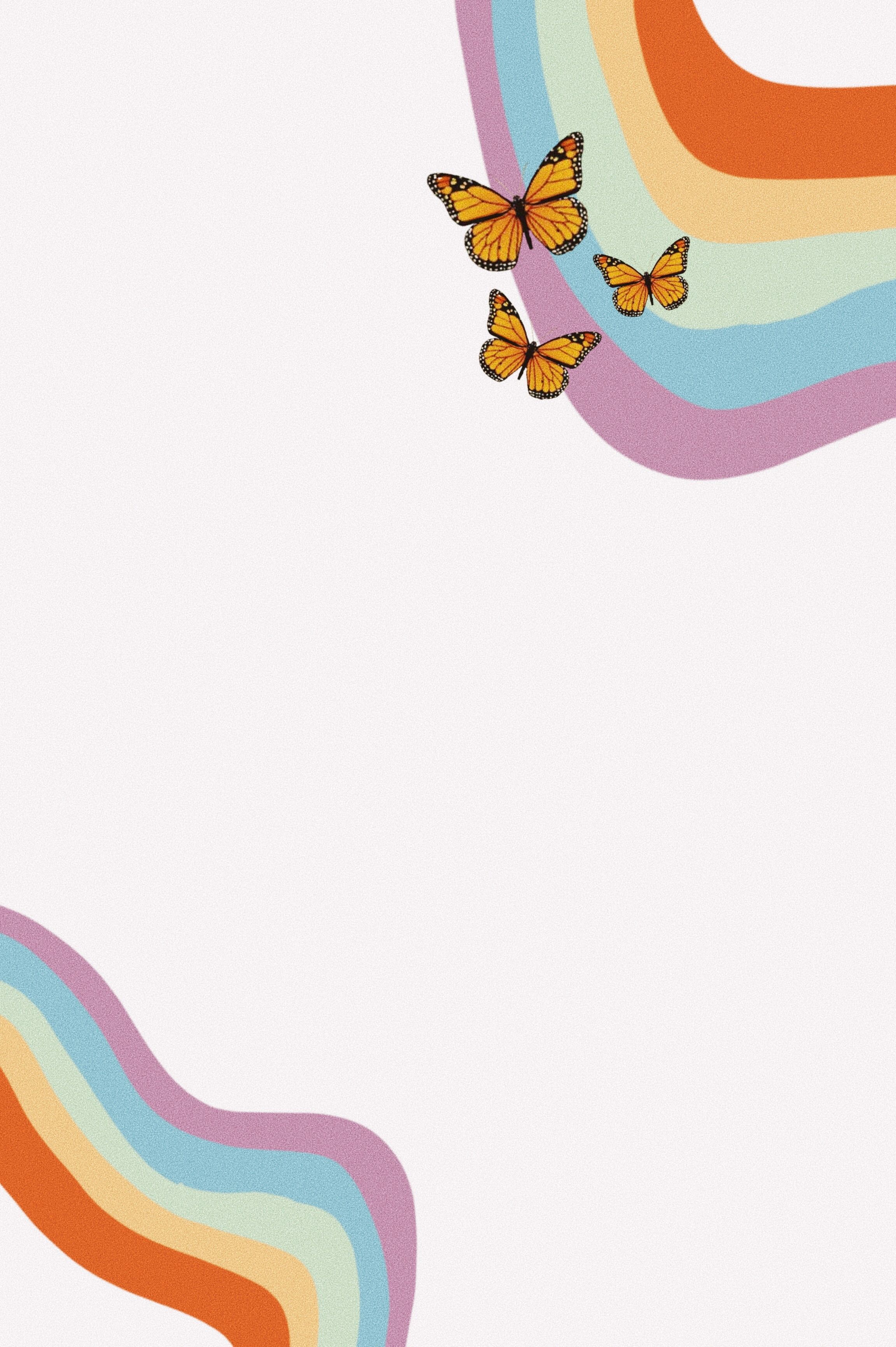 Aesthetic wallpaper with butterflies and rainbow - Heart