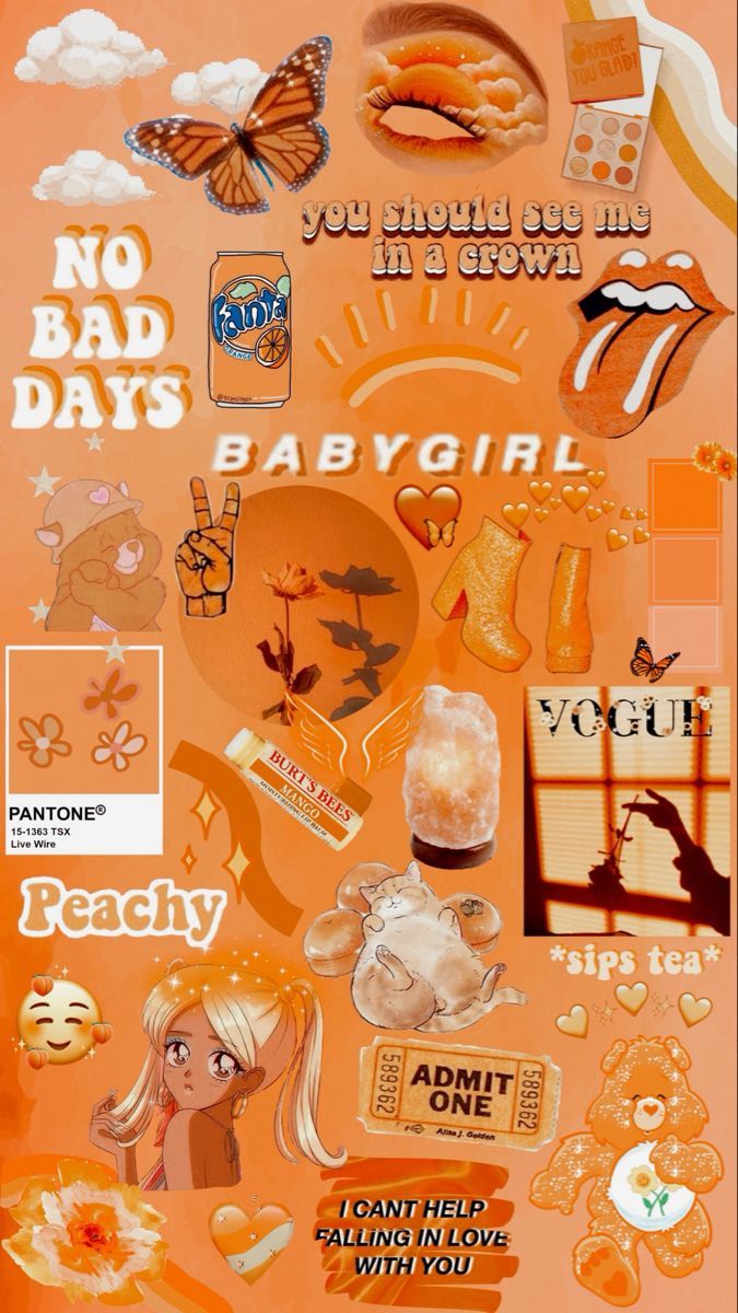 Aesthetic background of peachy orange stickers, images, and words. - Orange, pastel orange