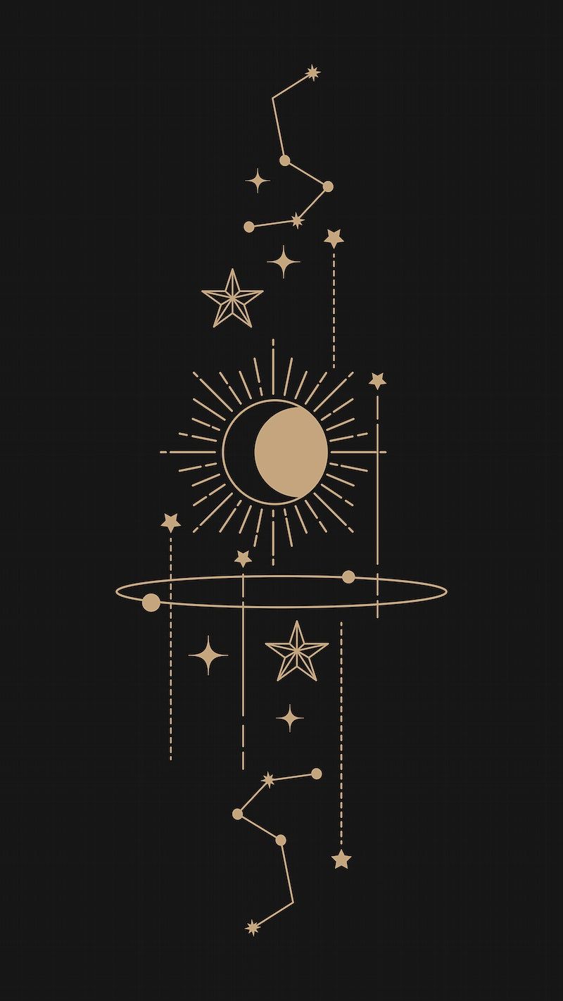 A black and gold poster with stars, suns - Boho