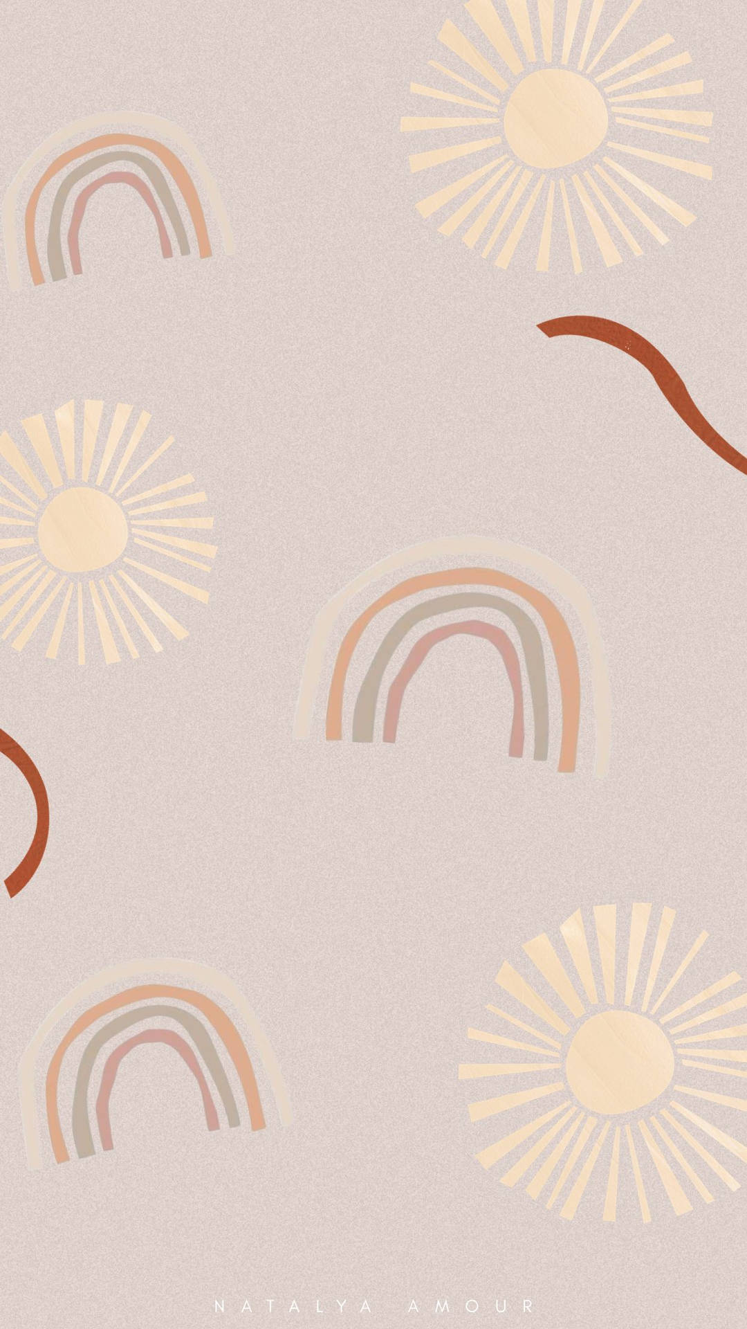 A pattern of suns and rainbows on pink background - Boho, colorful