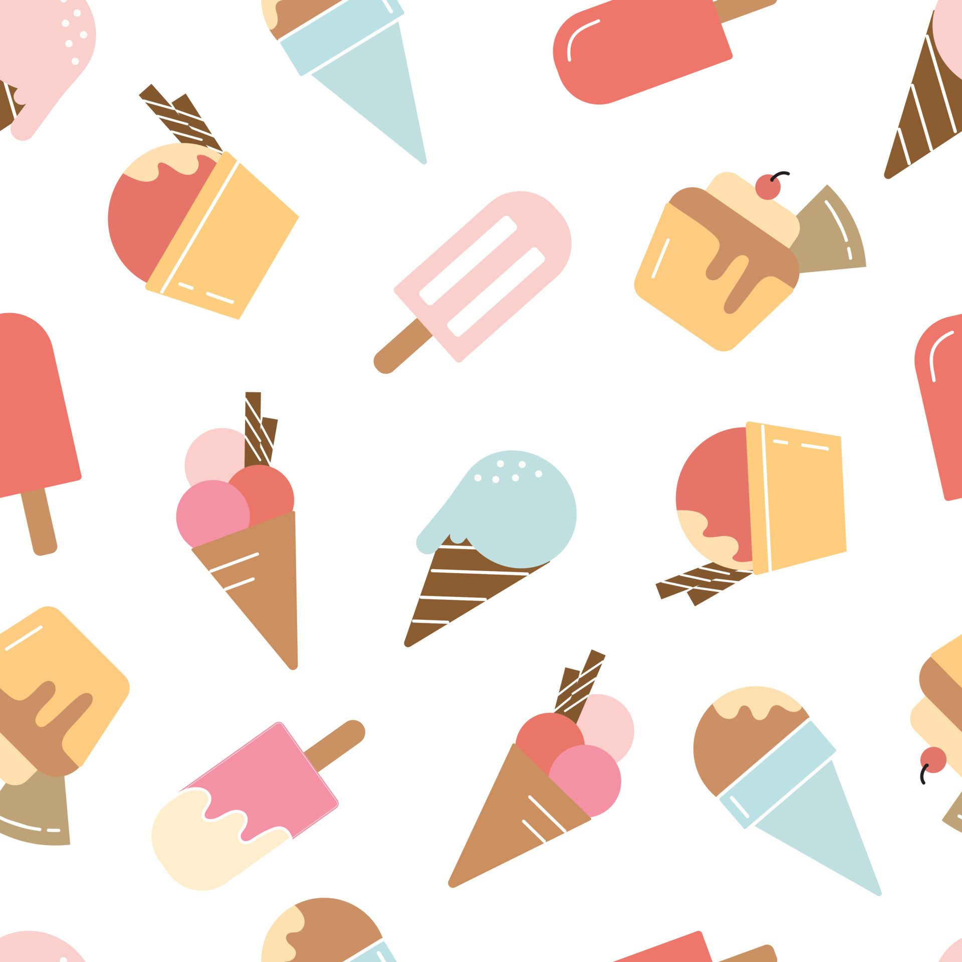 Ice cream background for kids seamless pattern ice cream cone Hand drawn design in cartoon style. Use for prints, wallpaper, decorations, textiles, vector illustration