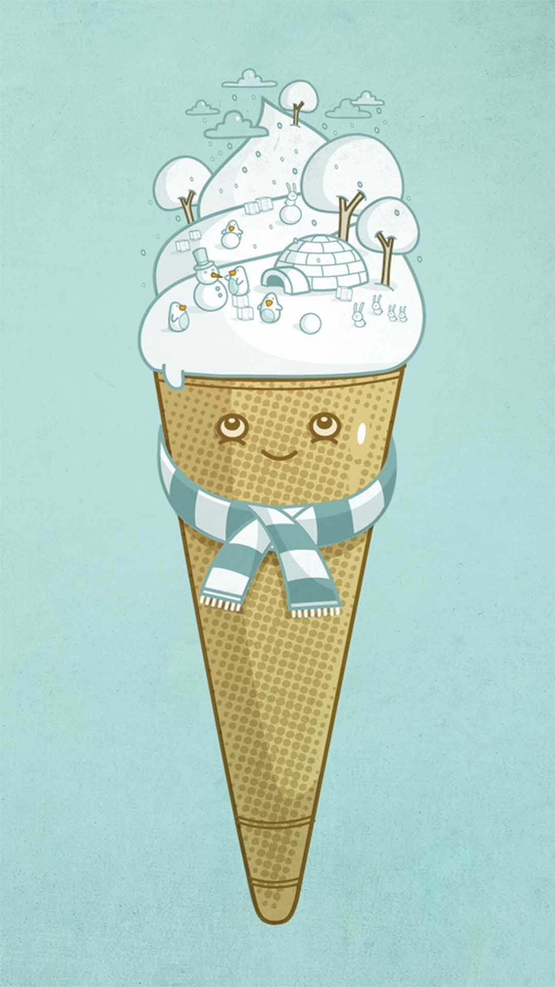 A cartoon ice cream cone with snow on top - Ice cream, funny