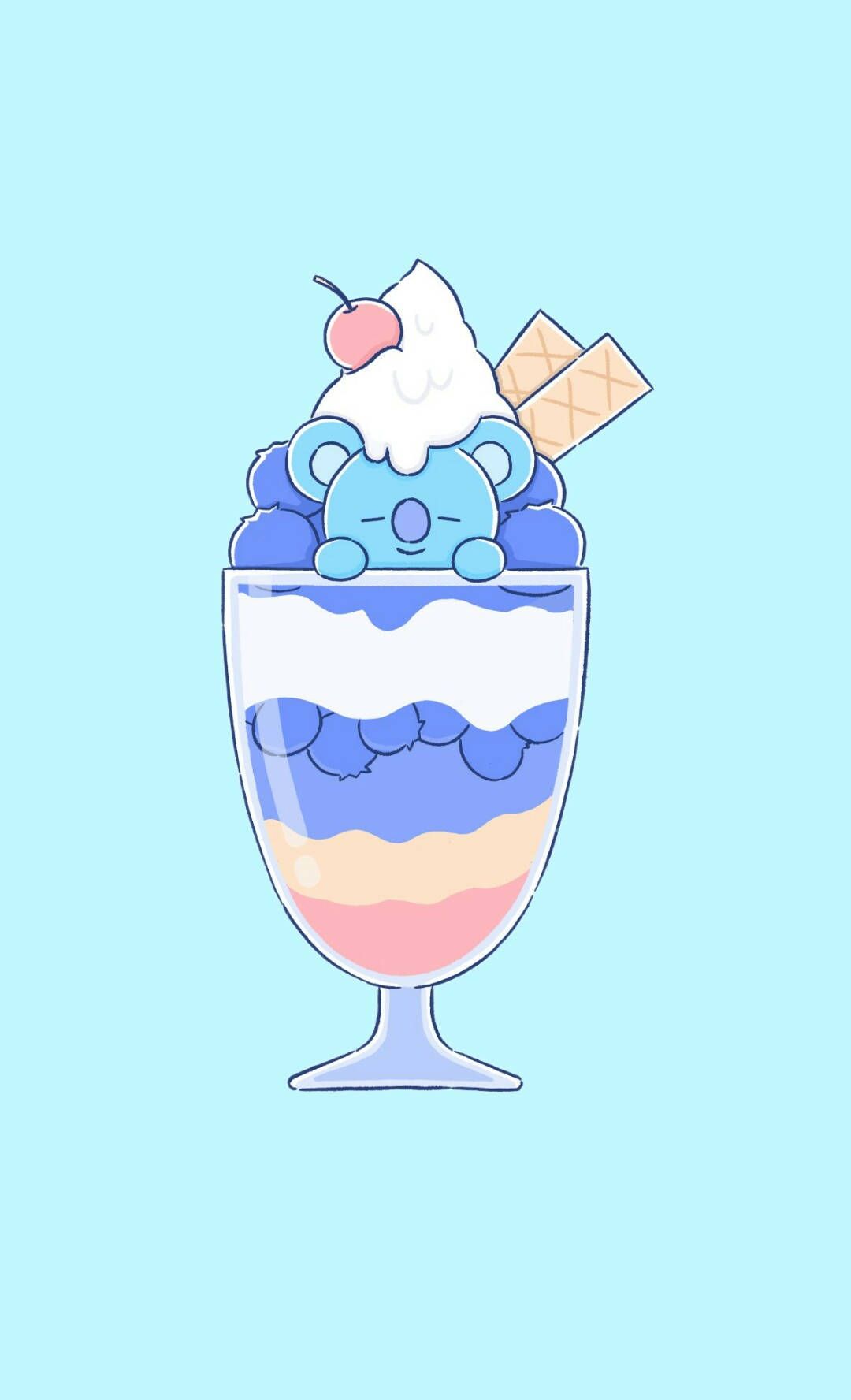 IPhone wallpaper of a blue ice cream sundae with a blue cat as the cherry on top - Ice cream